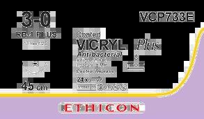 VICRYL PLUS фіолетовий 8X45см M2 USP3/0 одна голка RB-1 PLUS Control Release, тип колюча Taper Point, 17мм, 1/2 кола